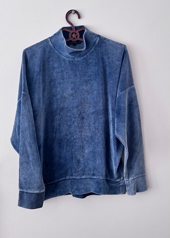 Kadın Mavi Denim Yüksek Yakalı Sweatshirt - Görsel 4