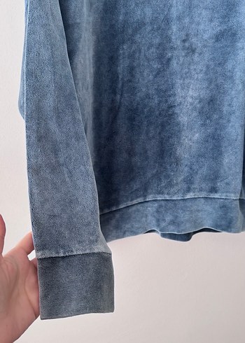 Kadın Mavi Denim Yüksek Yakalı Sweatshirt - Görsel 2