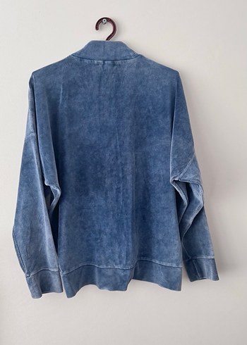 Kadın Mavi Denim Yüksek Yakalı Sweatshirt - Görsel 3