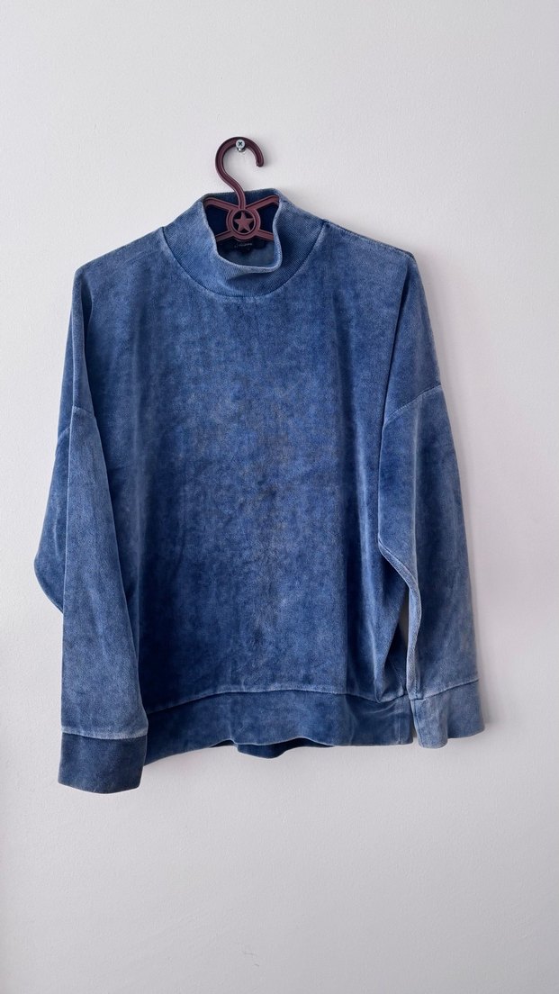 Kadın Mavi Denim Yüksek Yakalı Sweatshirt - Görsel 4