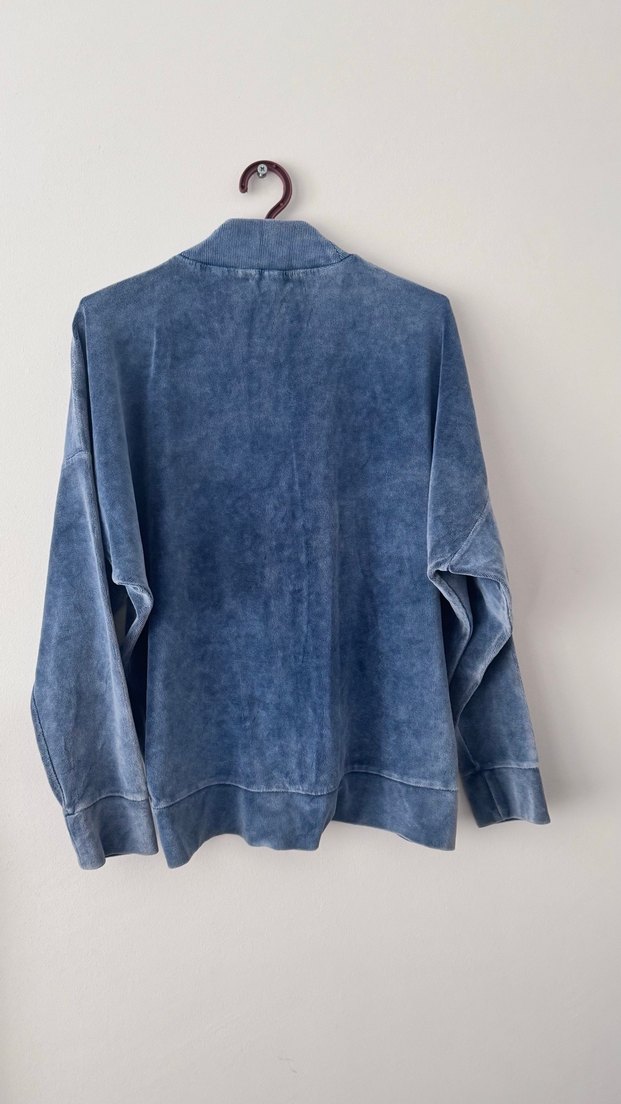 Kadın Mavi Denim Yüksek Yakalı Sweatshirt - Görsel 3