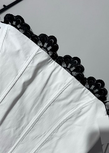 Zara Dantelli Şeritli Beyaz Top - Görsel 5