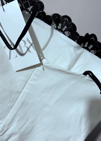 Zara Dantelli Şeritli Beyaz Top - Görsel 4