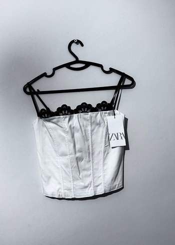 Zara Dantelli Şeritli Beyaz Top - Görsel 2