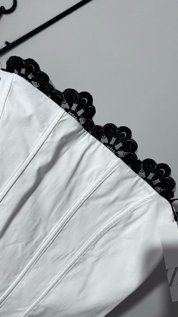 Zara Dantelli Şeritli Beyaz Top - Görsel 5