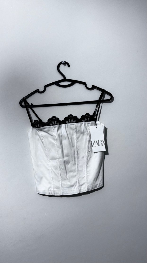 Zara Dantelli Şeritli Beyaz Top - Görsel 2