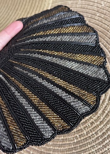 Boncuk İşlemeli Siyah Kadın Portföy Çanta - Görsel 5