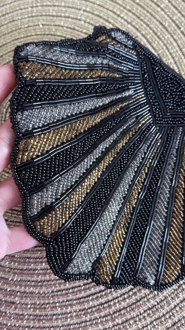 Boncuk İşlemeli Siyah Kadın Portföy Çanta - Görsel 3