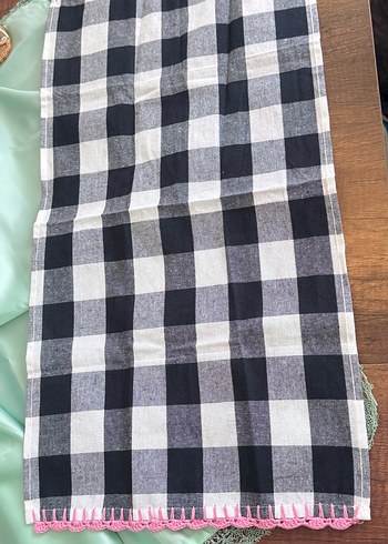 Pembe Nakışlı Gri Ekose Mutfak Örtüsü Sıfır - Görsel 3