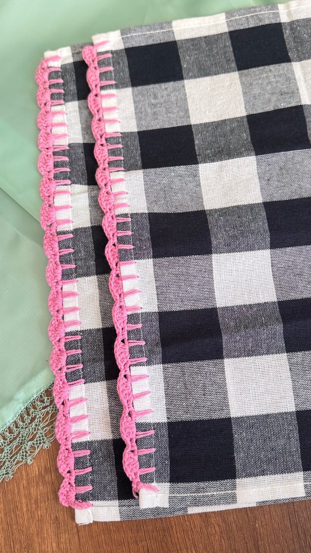 Pembe Nakışlı Gri Ekose Mutfak Örtüsü Sıfır - Görsel 2