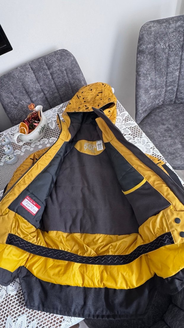 Decathlon Sarı Kapüşonlu Baskılı Kayak Montu - Görsel 3