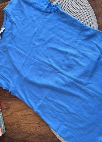 Mavi Kısa Kollu Basic Kadın Tişört - Görsel 2