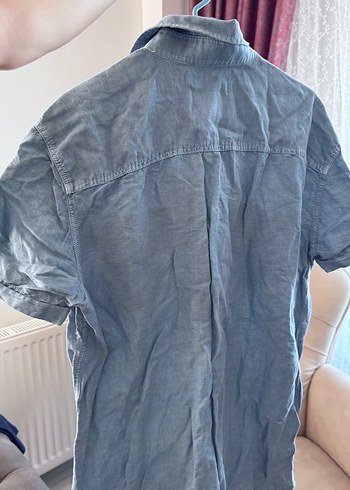 m Beden mavi Renk Mavijeans Keten Kısa Kollu Erkek Gömlek