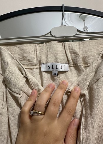 40 Beden Bej Kadın Midi Keten Pantolon Pilili