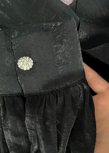 Hooopstore Uzun Kollu Drape bağlamalı shine siyah gömlek - Görsel 5