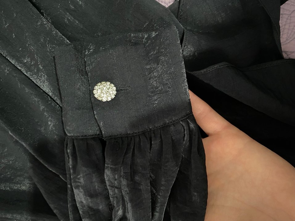 Hooopstore Uzun Kollu Drape bağlamalı shine siyah gömlek - Görsel 5