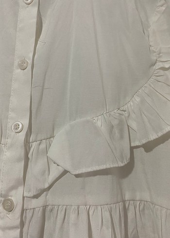 yakası fırfırlı beyaz pamuk gömlek - Görsel 2
