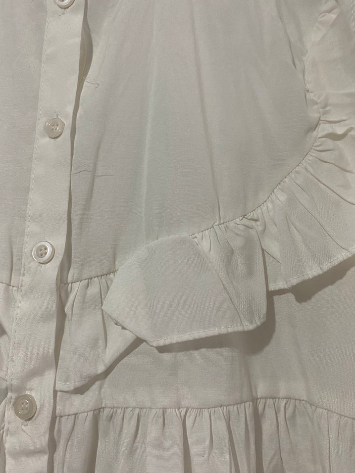 yakası fırfırlı beyaz pamuk gömlek - Görsel 2