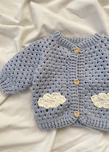 Gökyüzü Bulutlu Örgü Bebek Hırka 0-6 - Görsel 3