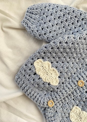 Gökyüzü Bulutlu Örgü Bebek Hırka 0-6 - Görsel 2