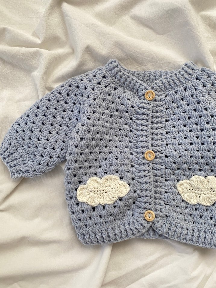 Gökyüzü Bulutlu Örgü Bebek Hırka 0-6 - Görsel 3