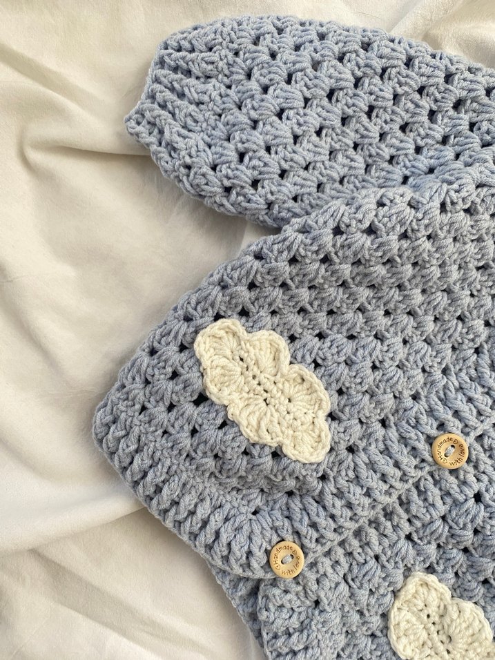 Gökyüzü Bulutlu Örgü Bebek Hırka 0-6 - Görsel 2