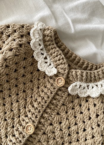 Yaka detaylı örgü bebek hırka 3 yaş - Görsel 3