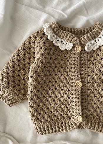 Yaka detaylı örgü bebek hırka 3 yaş - Görsel 2