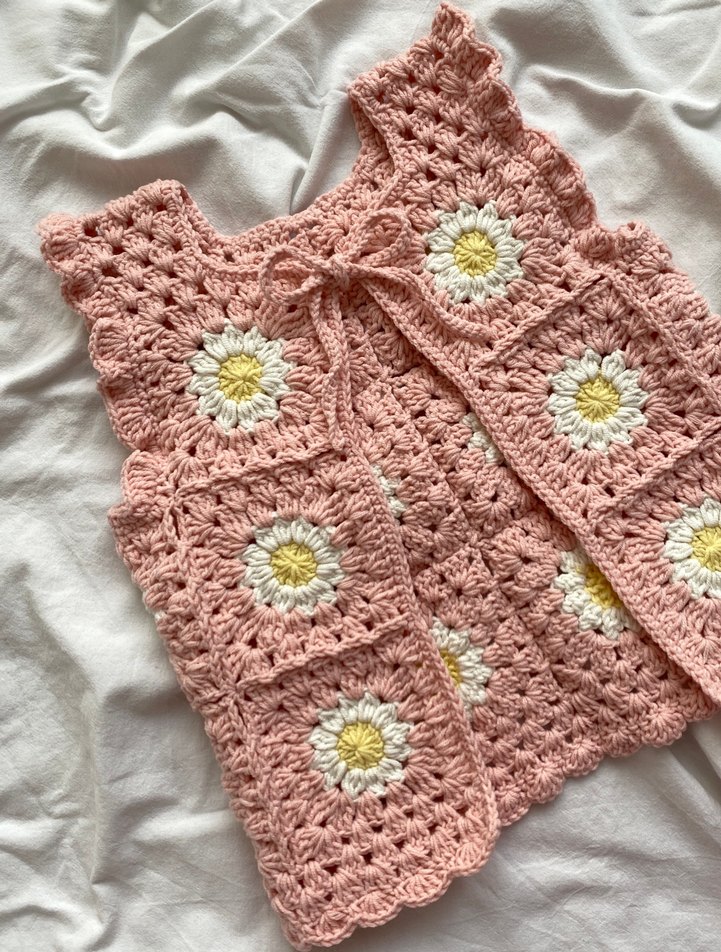 Papatya Motifli Bebek Yeleği 1 Yaş - Görsel 4