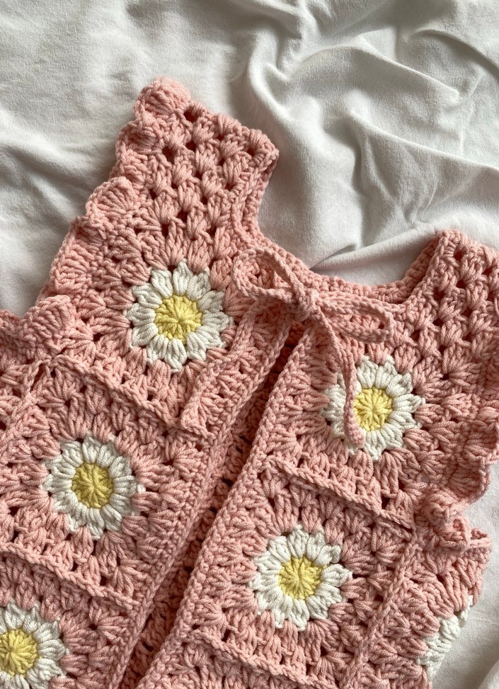 Papatya Motifli Bebek Yeleği 1 Yaş - Görsel 2