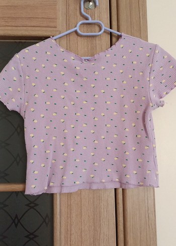 s Beden mor Renk lila limon baskılı krop Kız Tişörtü