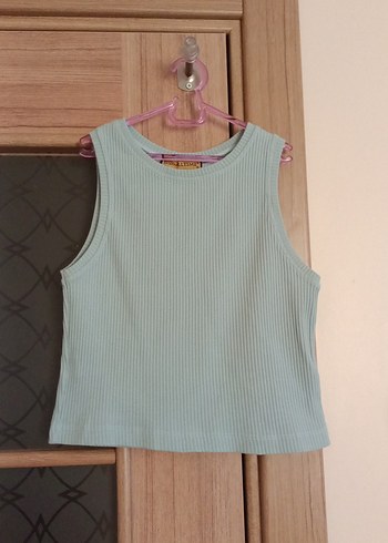 mint yeşili Kadın Kolsuz Fitilli Triko Atlet