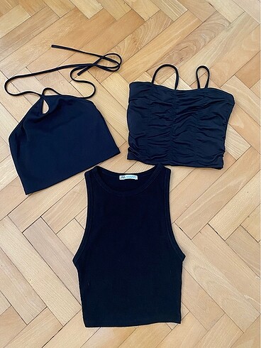s Beden siyah Renk #ZARA#MARKA ÜÇ ADET KADIN CROP#