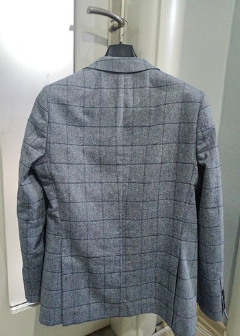 SPOR CEKET 46 beden Düğmeli Gri Kareli Erkek Takım Ceketi - Görsel 3
