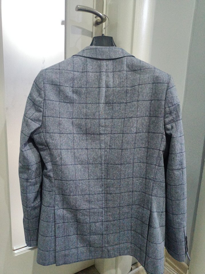 SPOR CEKET 46 beden Düğmeli Gri Kareli Erkek Takım Ceketi - Görsel 3