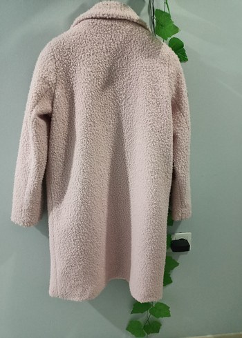 36 Beden, Pembe Uzun Peluş Kadın Kaban - Görsel 6