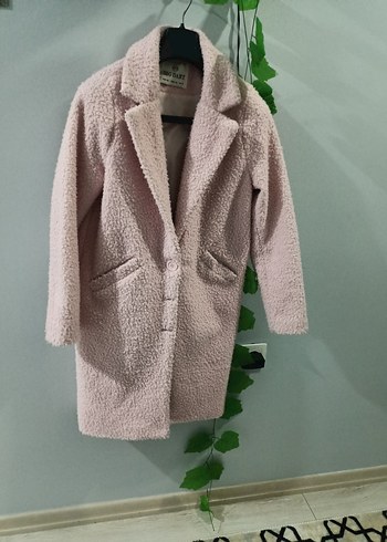 36 Beden, Pembe Uzun Peluş Kadın Kaban - Görsel 4