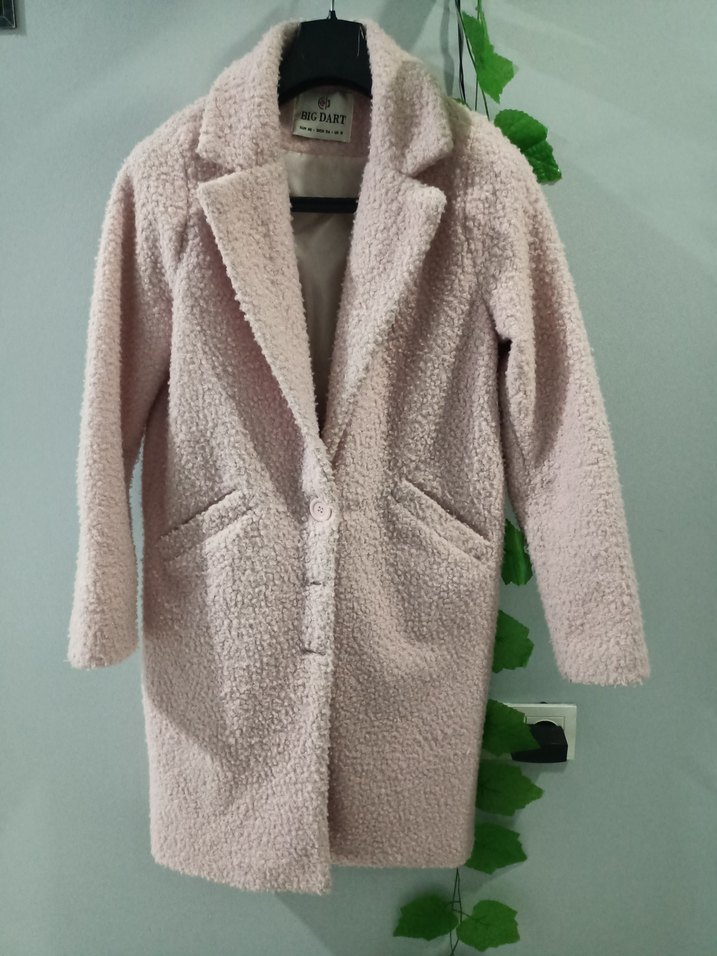 36 Beden, Pembe Uzun Peluş Kadın Kaban - Görsel 3