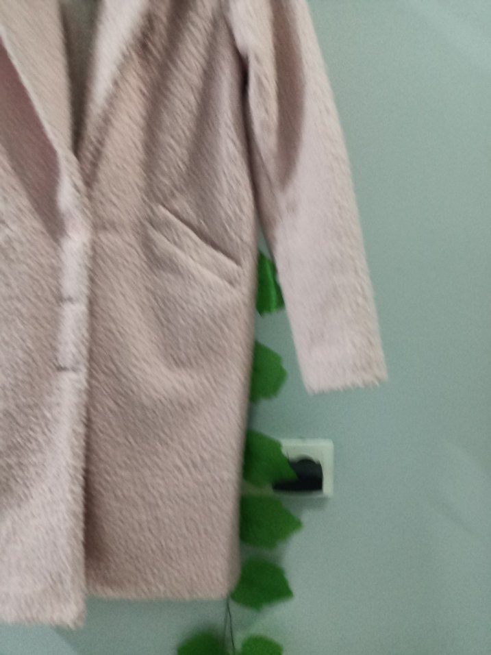 36 Beden, Pembe Uzun Peluş Kadın Kaban - Görsel 2