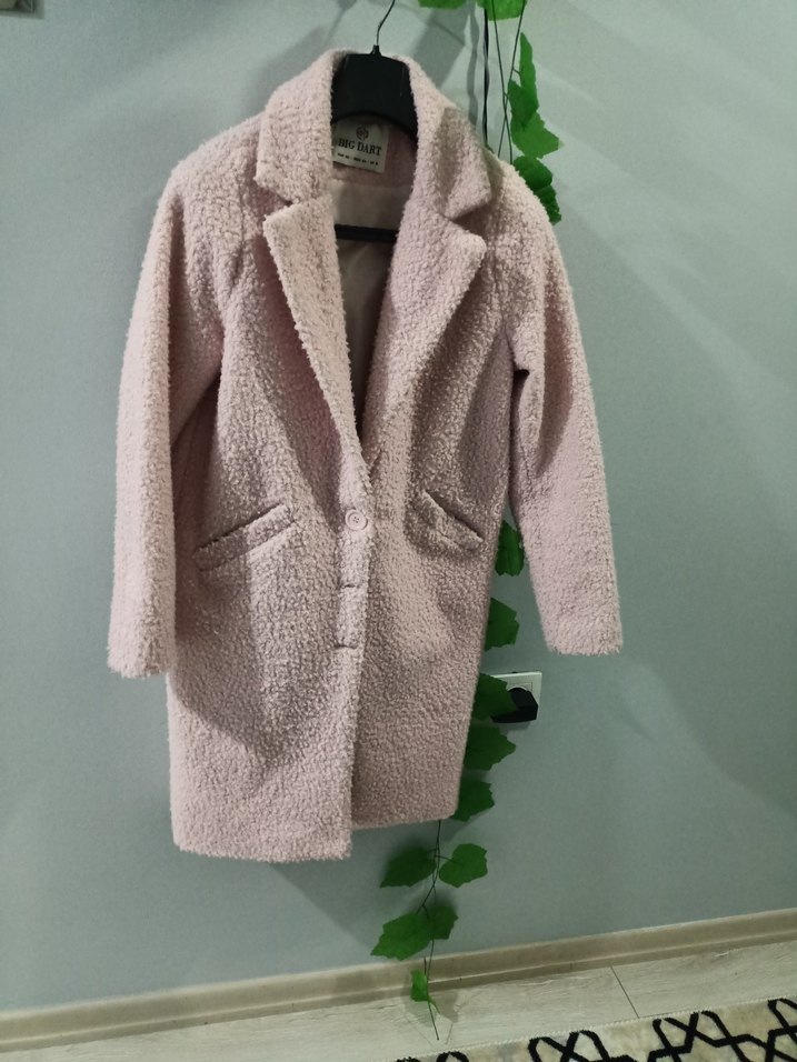 36 Beden, Pembe Uzun Peluş Kadın Kaban - Görsel 4