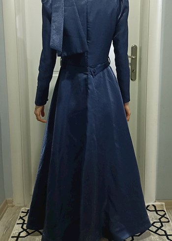 38 Beden Lacivert Uzun Kollu Drapeli Ofis Elbisesi - Görsel 5