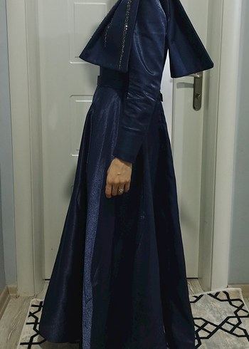 38 Beden Lacivert Uzun Kollu Drapeli Ofis Elbisesi - Görsel 2