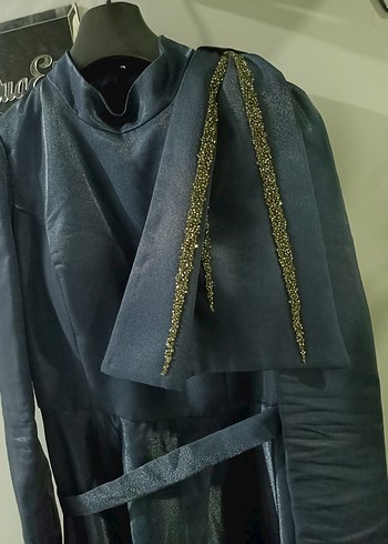 38 Beden Lacivert Uzun Kollu Drapeli Ofis Elbisesi - Görsel 7