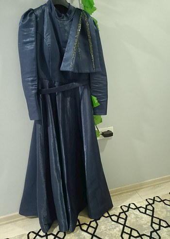 38 Beden Lacivert Uzun Kollu Drapeli Ofis Elbisesi - Görsel 8