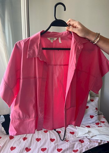Pembe Kısa Kollu Salaş Gömlek