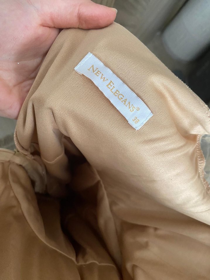 Bej Vintage Dantel Uzun Abiye Elbise - Görsel 4