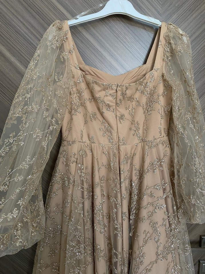 Bej Vintage Dantel Uzun Abiye Elbise - Görsel 3