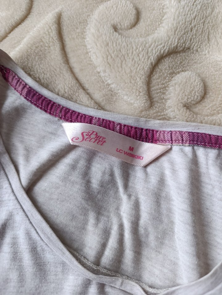 Uzun Kollu, Baskılı Mor Gri Kadın Pijama Takımı - Görsel 2