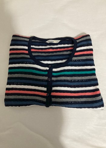 Çizgili İnce Triko Yuvarlak Yaka Hırka - Görsel 4