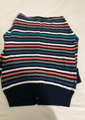 Çizgili İnce Triko Yuvarlak Yaka Hırka - Görsel 3